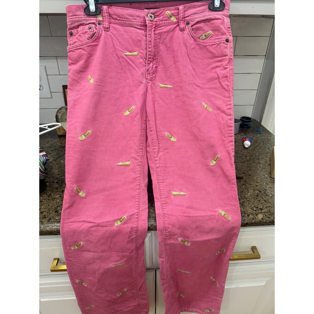 J.Crew‎ Pink Corduroy Loafer Embroidered Pants Womens 6 Preppy Straight Leg 30in